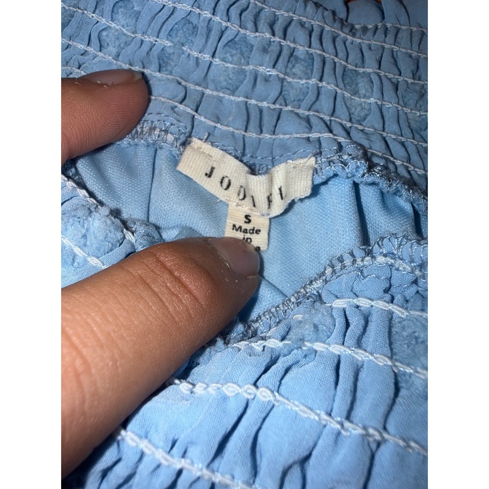 JODIFL Light Blue Swiss Dot Off The Shoulder Smocked Blouse Small